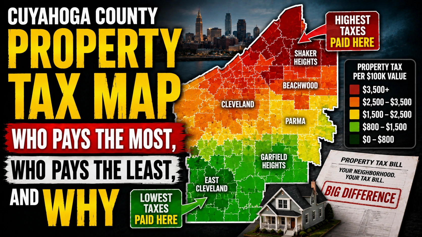 The Cuyahoga County Neighborhood Property Tax Map: Who Pays the Most, Who Pays the Least, and Why
